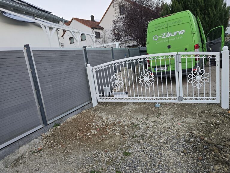 Flügeltor mit Tür in Weiß Farbe